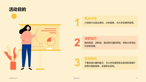 黄色插画大学生就业述职指导PPT模板