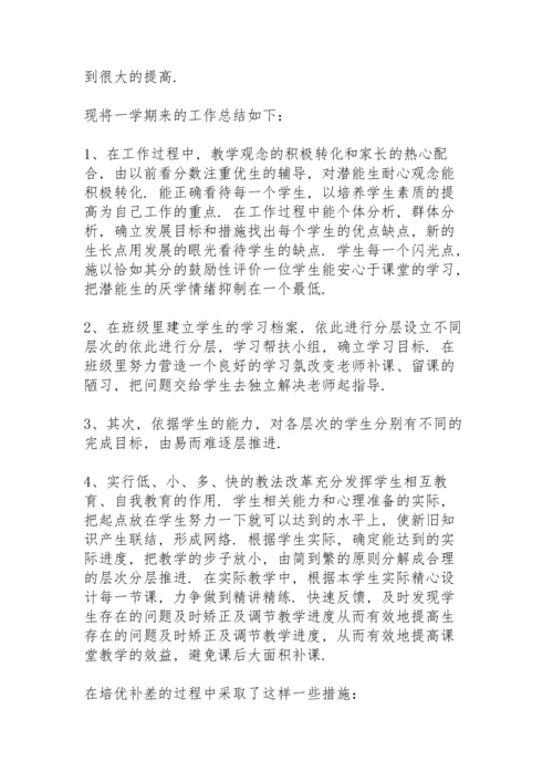 初中二年级上学期培优补差工作总结.docx