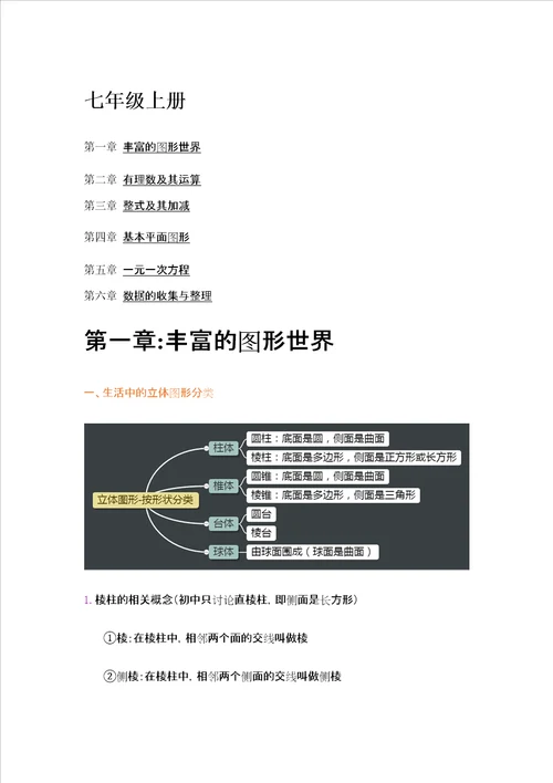 北师大版七年级上数学知识点汇总精心整理北师大版七年级数学知识点