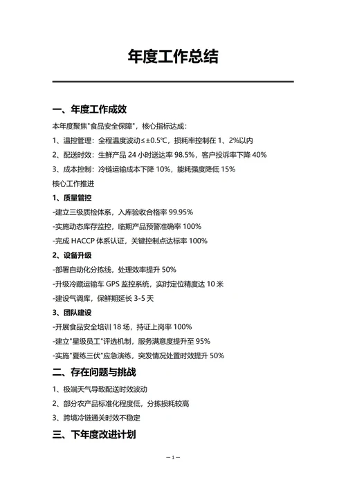 冷链仓库部门年度工作总结