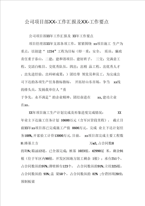 公司项目部工作汇报及工作要点
