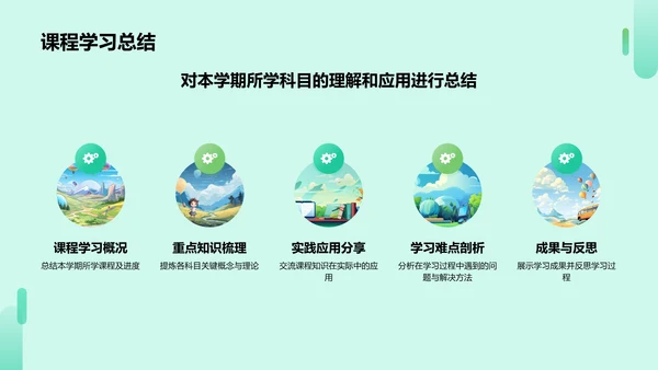 绿色插画风大学生期末学习成果总结汇报PPT模板