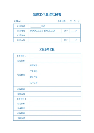 出差工作总结汇报表