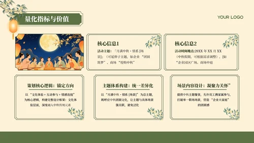 黄绿色国风插画中秋节活动策划PPT模板