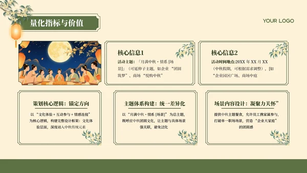 黄绿色国风插画中秋节活动策划PPT模板