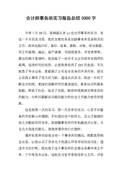 会计师事务所实习报告总结3000字