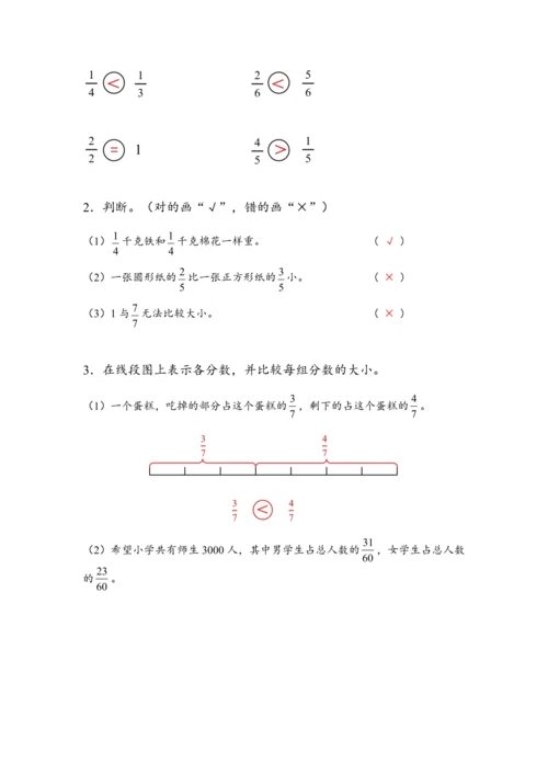 《比较分数的大小》（教案）人教版三年级数学上册