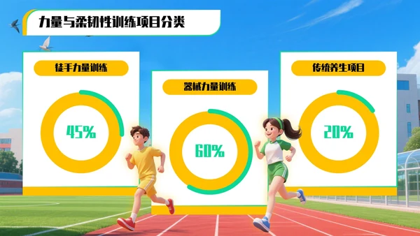 黄绿色3D风全民健身运动项目推广与教学指南PPT模板