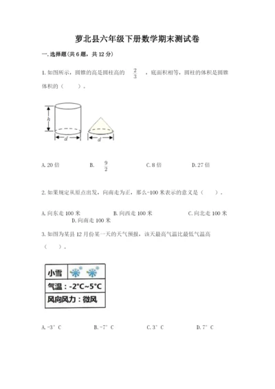 萝北县六年级下册数学期末测试卷（实用）.docx