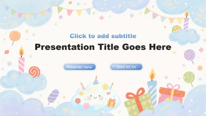 蓝紫色水彩小清新风生日会游戏活动策划PPT主题模板