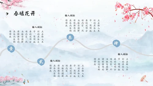 水彩水墨中国风粉色花卉春暖花开通用PPT春天