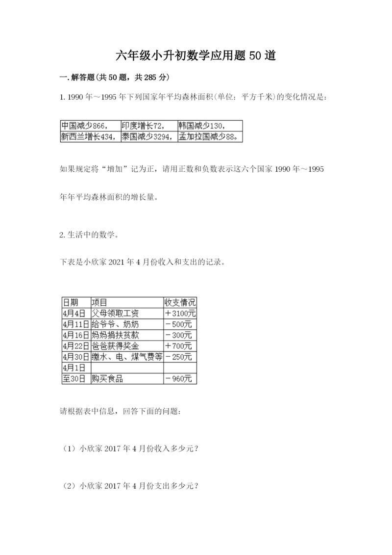 六年级小升初数学应用题50道（夺冠）word版.docx