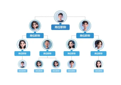 组织架构-蓝色几何头像竖版组织结构图word模板