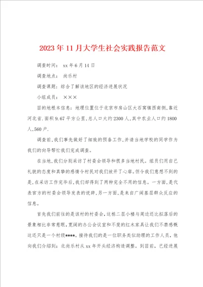 2023年11月大学生社会实践报告范文