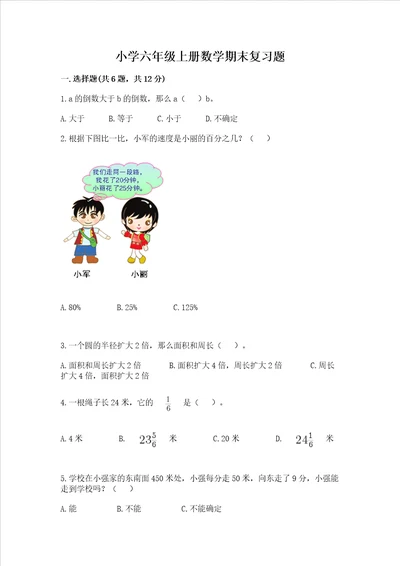 小学六年级上册数学期末复习题及答案典优