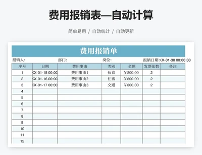 费用报销表—自动计算