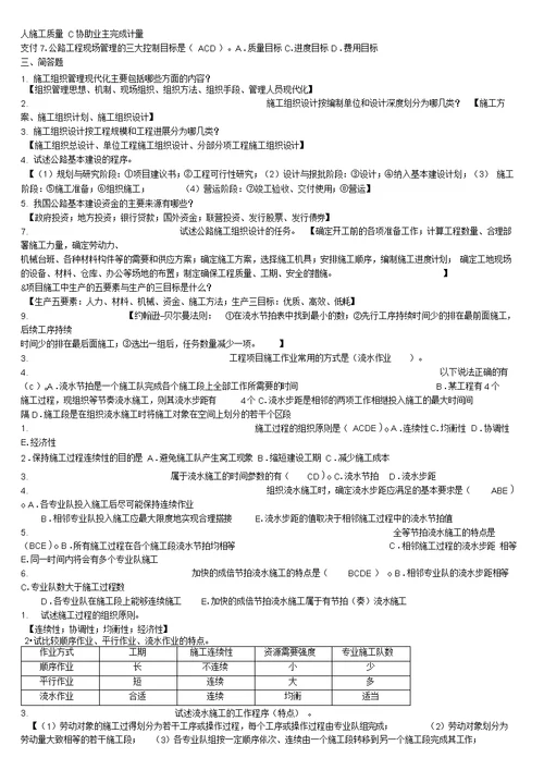 公路施工组织与概预算复习资料