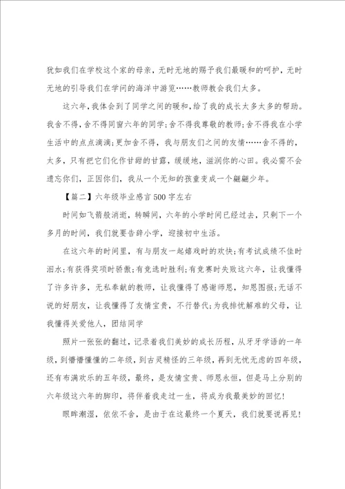 六年级毕业感言500字左右