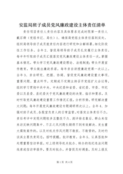 安监局班子成员党风廉政建设主体责任清单.docx