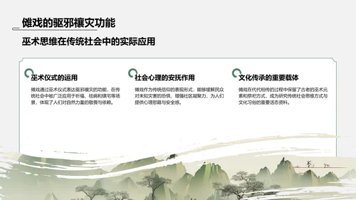 绿色水墨风傩戏的历史与文化价值PPT模板