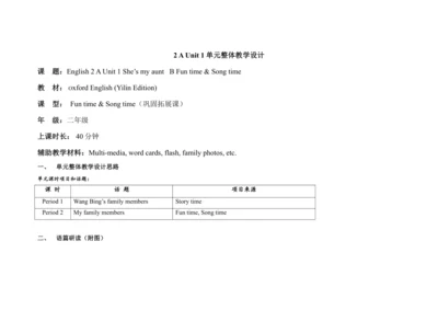Unit 1 She’s my aunt   B Fun time & Song time单元整体教