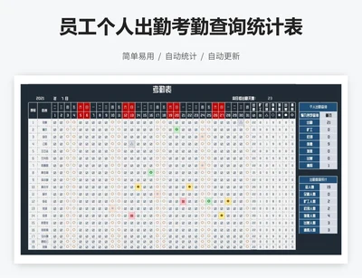 员工个人出勤考勤查询统计表