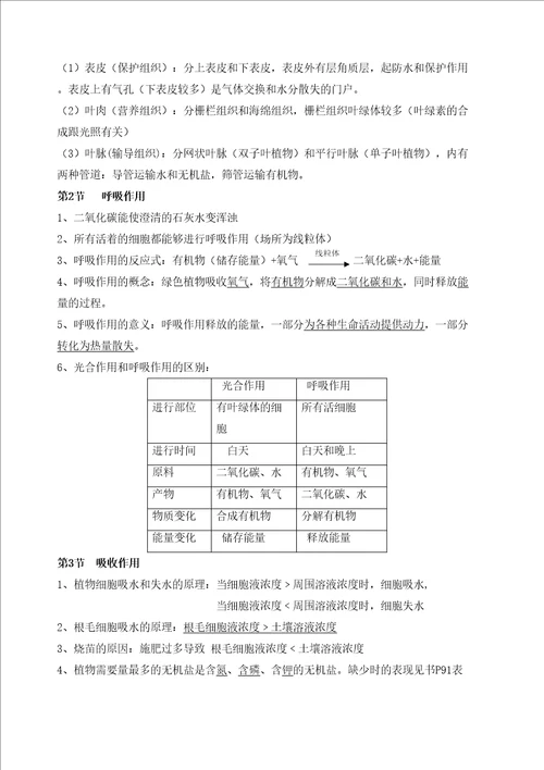 北师大版生物毕业会考总复习知识点