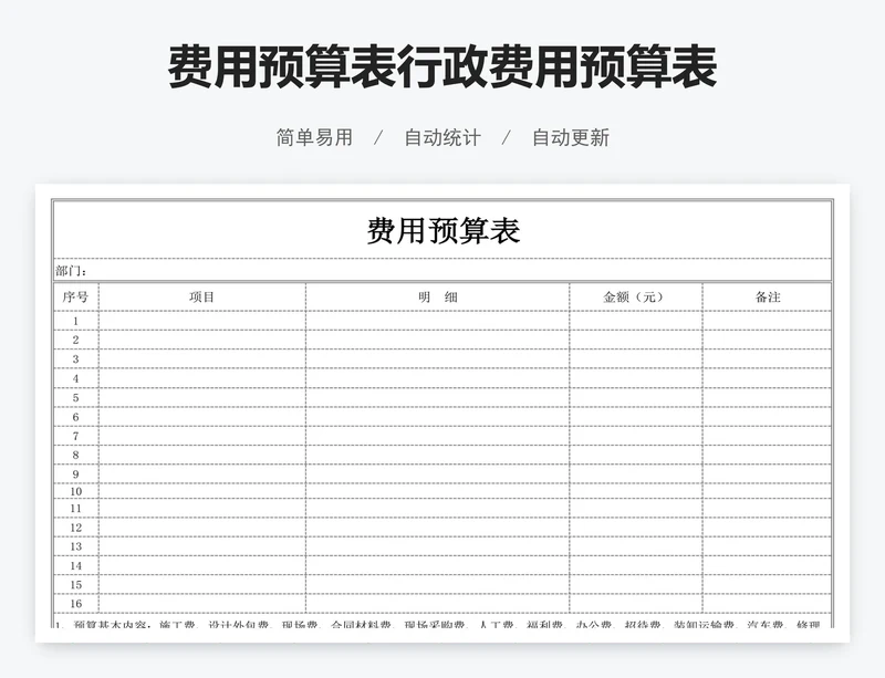 费用预算表行政费用预算表
