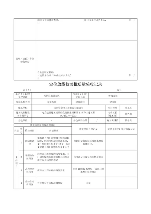 定位放线检验批质量验收记录