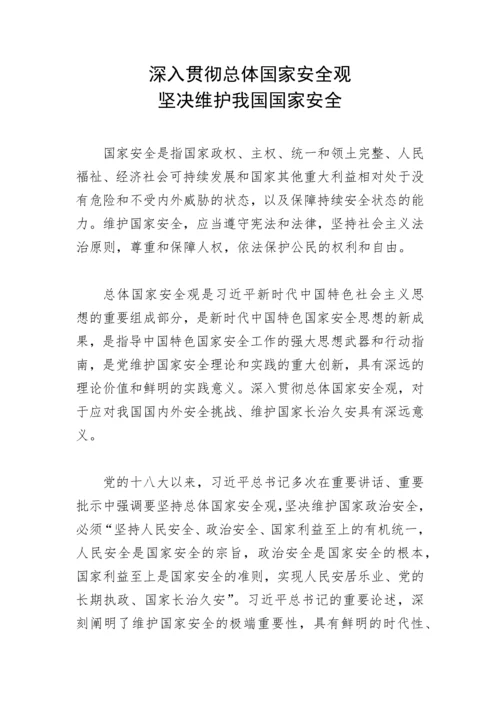 【党课讲稿】深入贯彻总体国家安全观 坚决维护我国国家安全.docx