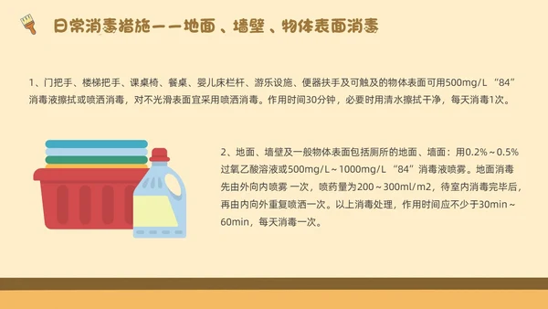 浅色简约卡通幼儿园卫生消毒PPT模板