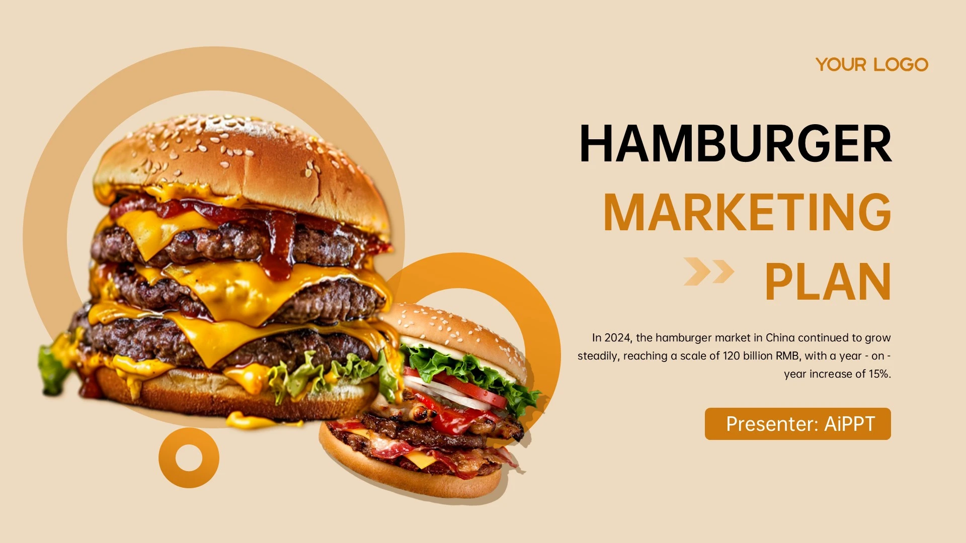 橙色欧美风英文汉堡餐厅营销PPT模板