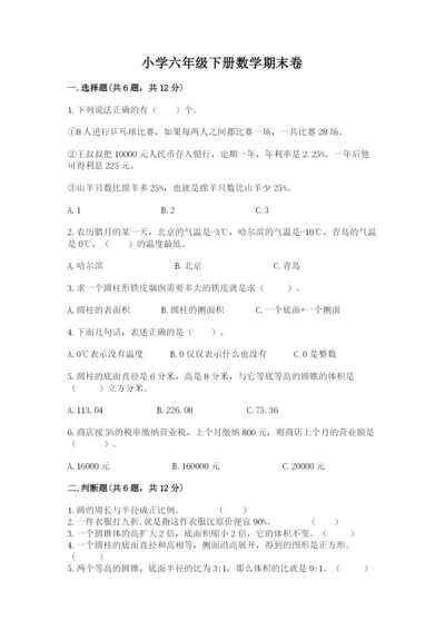 小学六年级下册数学期末卷附完整答案（典优）.docx