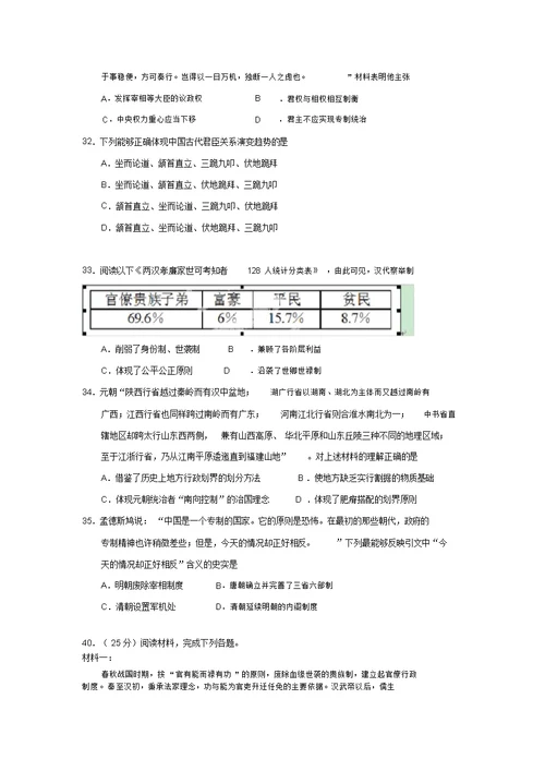 内蒙古巴市一中2022届高三历史第一次模拟考试试题