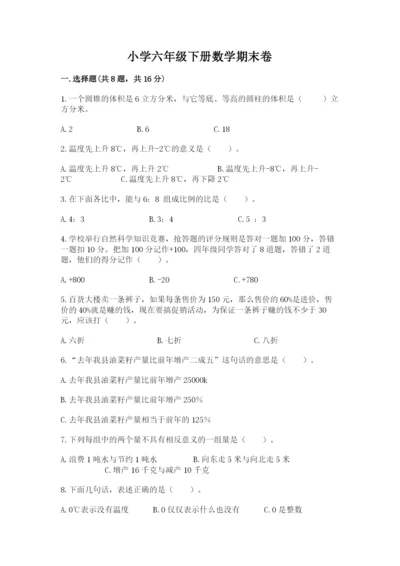 小学六年级下册数学期末卷精品【名校卷】.docx