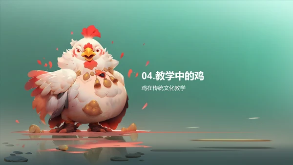 青色中国风生肖鸡文化传承PPT模板