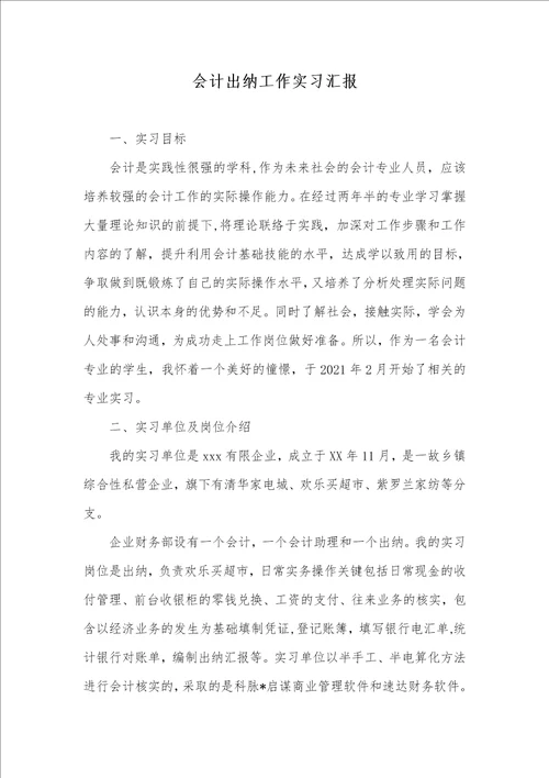 2021年会计出纳工作实习汇报