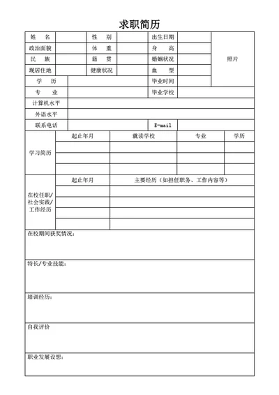 制造业个人简历表格