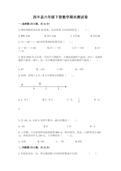 西丰县六年级下册数学期末测试卷附精品答案.docx