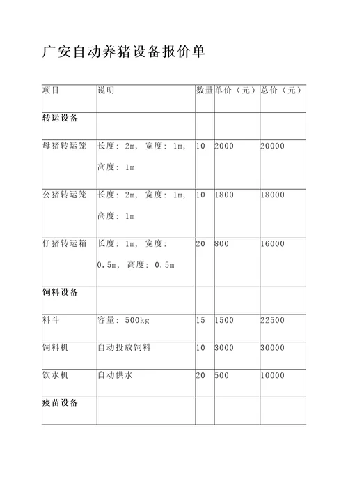 广安自动养猪设备报价单