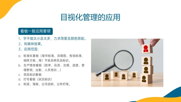 蓝色橙色简约形状目视化管理