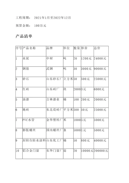 山东建筑材料供货报价单