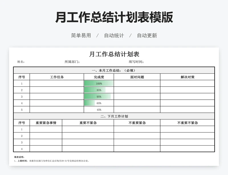 月工作总结计划表模版
