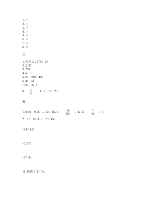 小学六年级数学摸底考试题精品（基础题）.docx