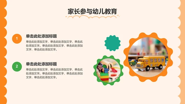 橙色卡通风可爱卡通幼儿园家长会PPT模板