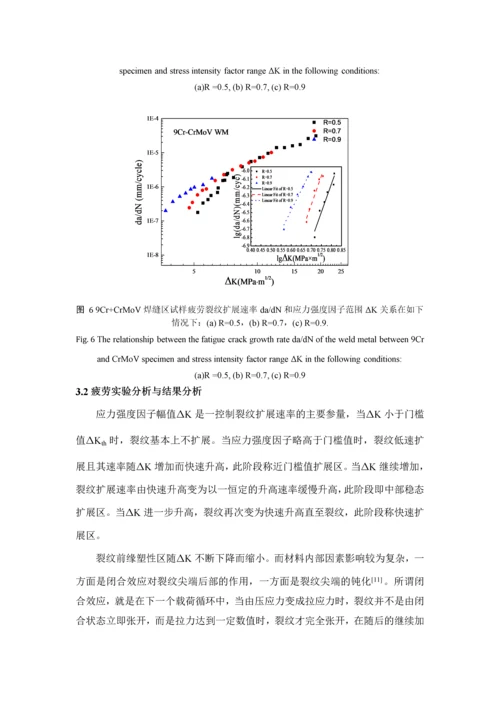 与CrMoV异种焊接接头疲劳裂纹扩展门槛值研究(1).docx