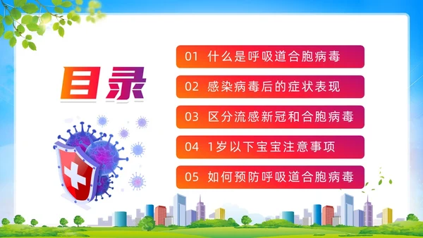 蓝色清新展板风合胞病毒健康教育冬季传染病预防动态PPT