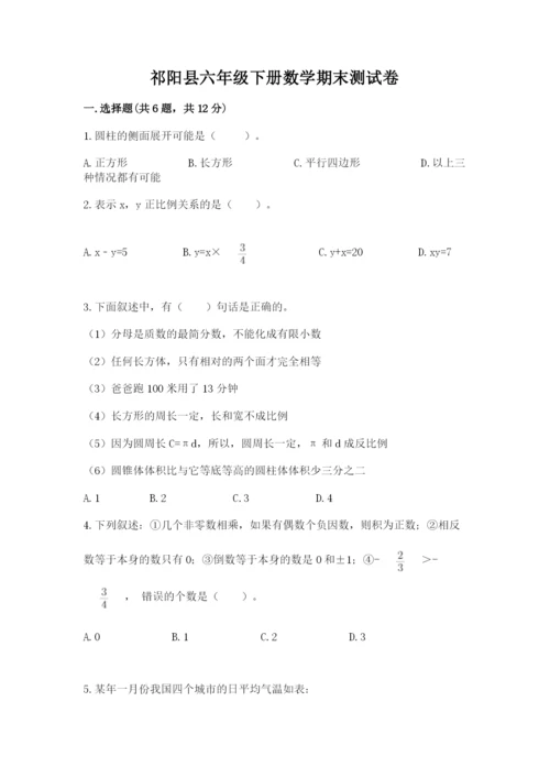 祁阳县六年级下册数学期末测试卷及参考答案1套.docx