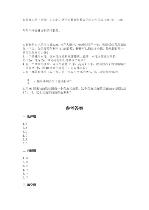 沧州市孟村回族自治县六年级下册数学期末测试卷加精品答案.docx