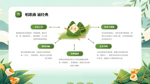 绿色插画风端午节节日介绍通用PPT模板